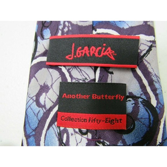 Men's Necktie J Garcia Tie Another Butterfly Purple Grey Blue 100% Silk - Picture 3 of 3